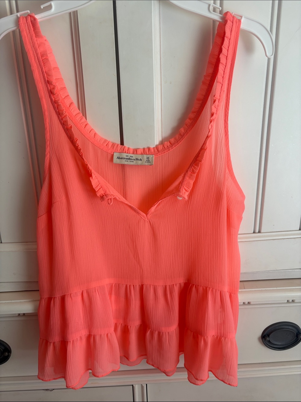 Abercrombie & Fitch Coral Ruffle Tiered Camisole